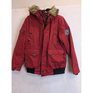 NOIZE Men's Red Parka Jacket Faux Fur Hood Weather Guarded Ski Size L